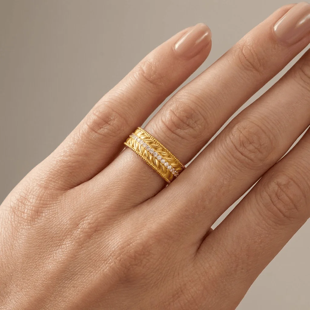 GOLD TEXTURED BAND RING - Image 2