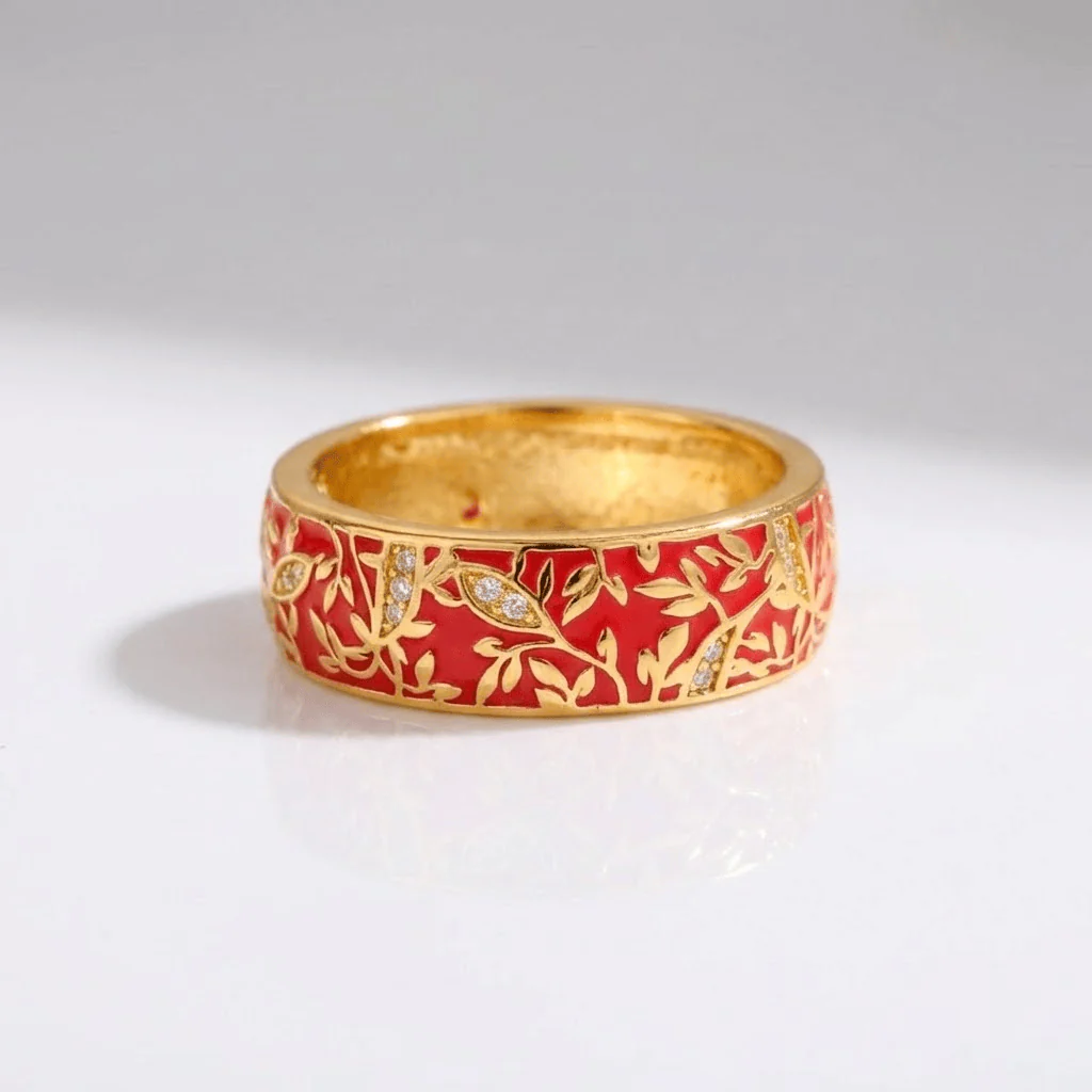 GOLD VINTAGE LEAF BAND RING - Image 3