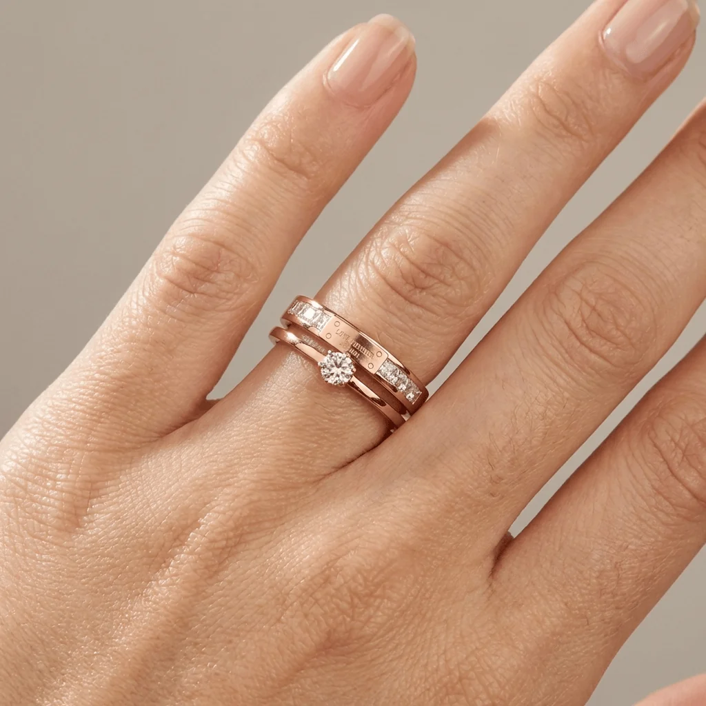 LOVE FOREVER ROSE GOLD DOUBLE BAND RING - Image 2
