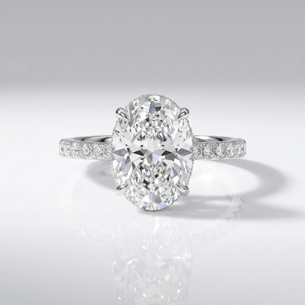 OVAL DIAMOND SILVER ELEGANT RING