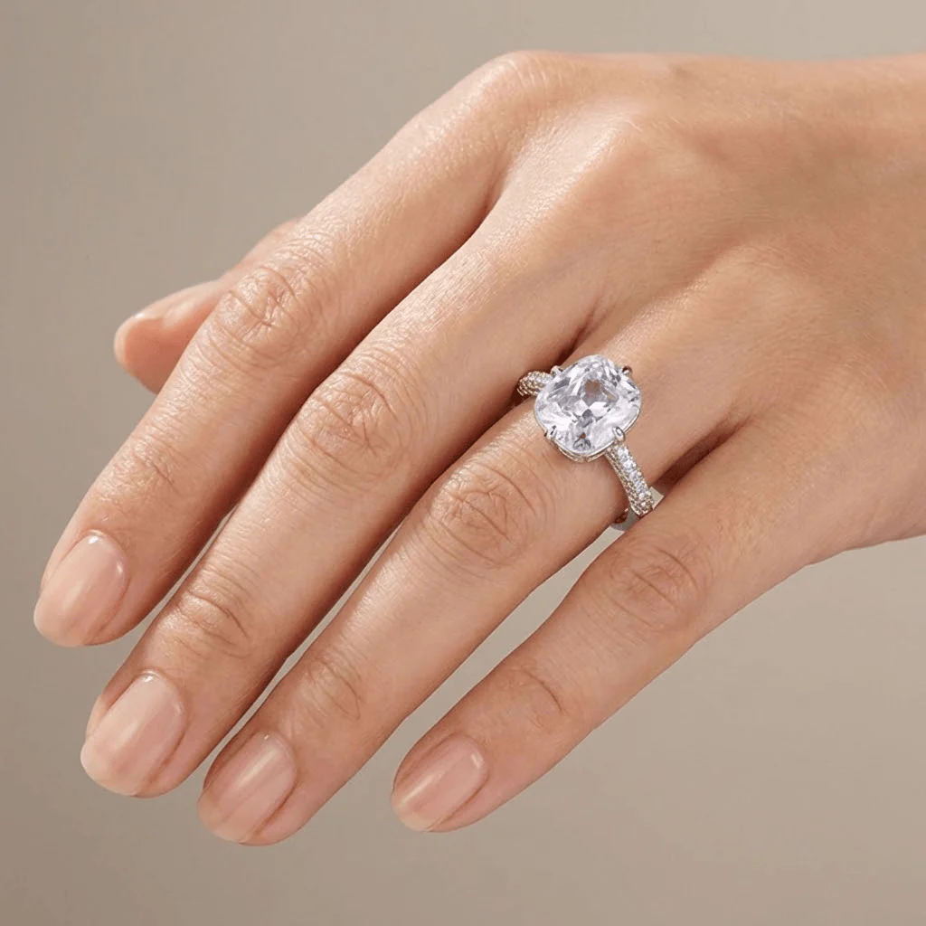 OVAL ZIRCONIA WHITE GOLD ELEGANT RING - Image 2