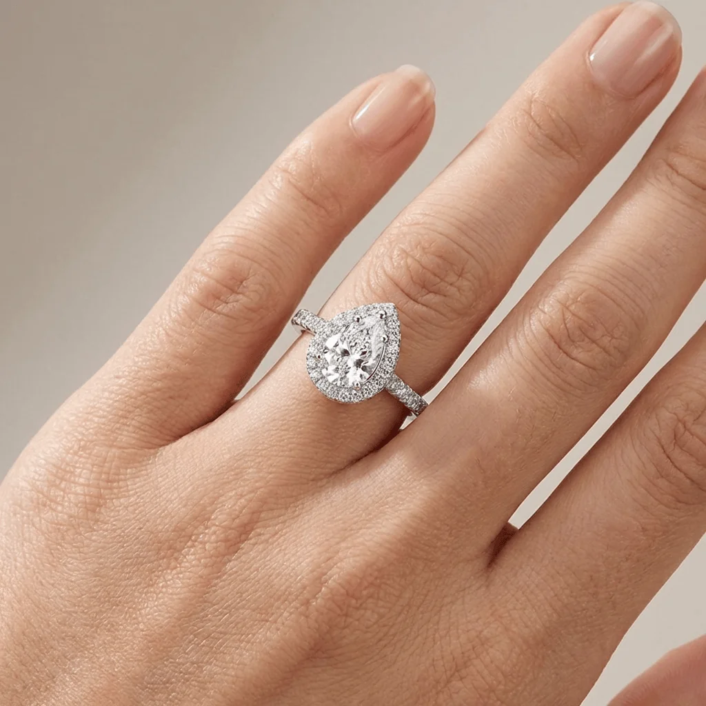 PEAR ZIRCONIA SILVER HALO RING - Image 2