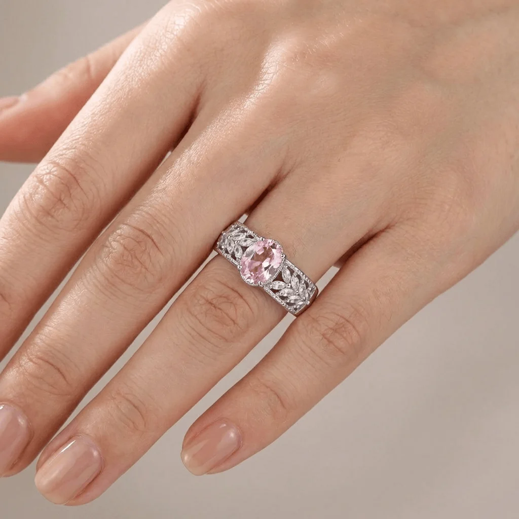 PINK CRYSTAL BAND RING - (ADJUSTABLE) - Image 2