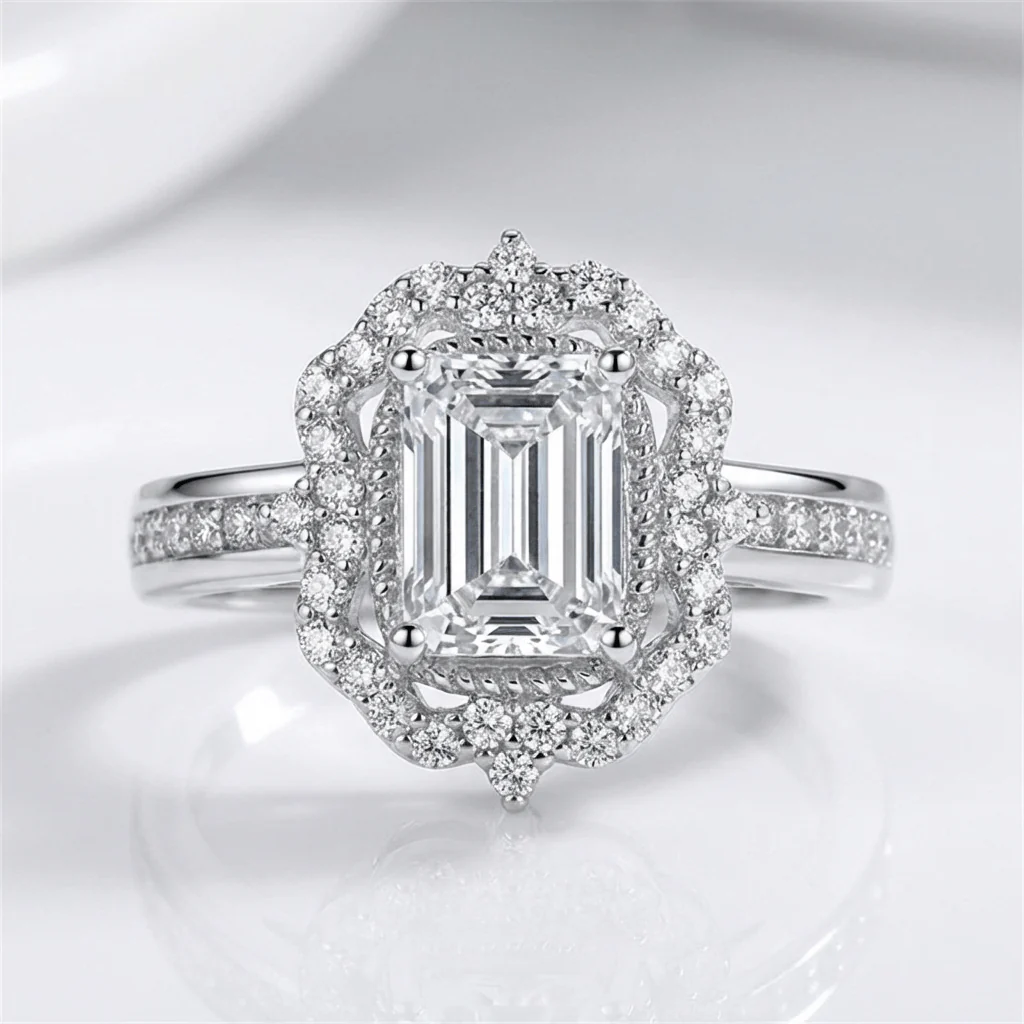 RECTANGLE DIAMOND HALO RING - Image 3