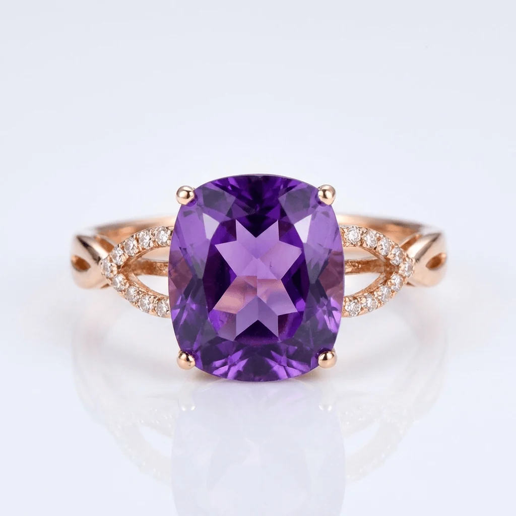 ROSE GOLD AMETHYST CUSHION RING - (ADJUSTABLE)