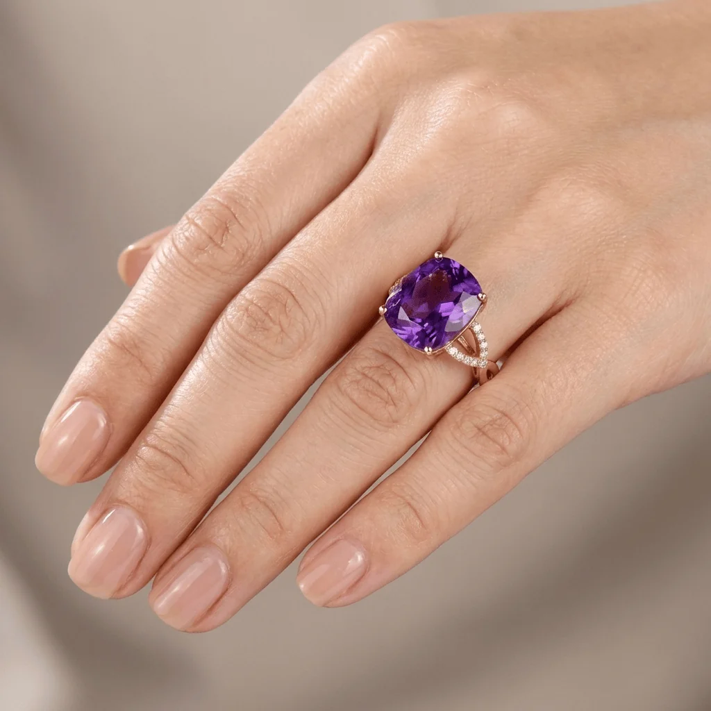 ROSE GOLD AMETHYST CUSHION RING - (ADJUSTABLE) - Image 2