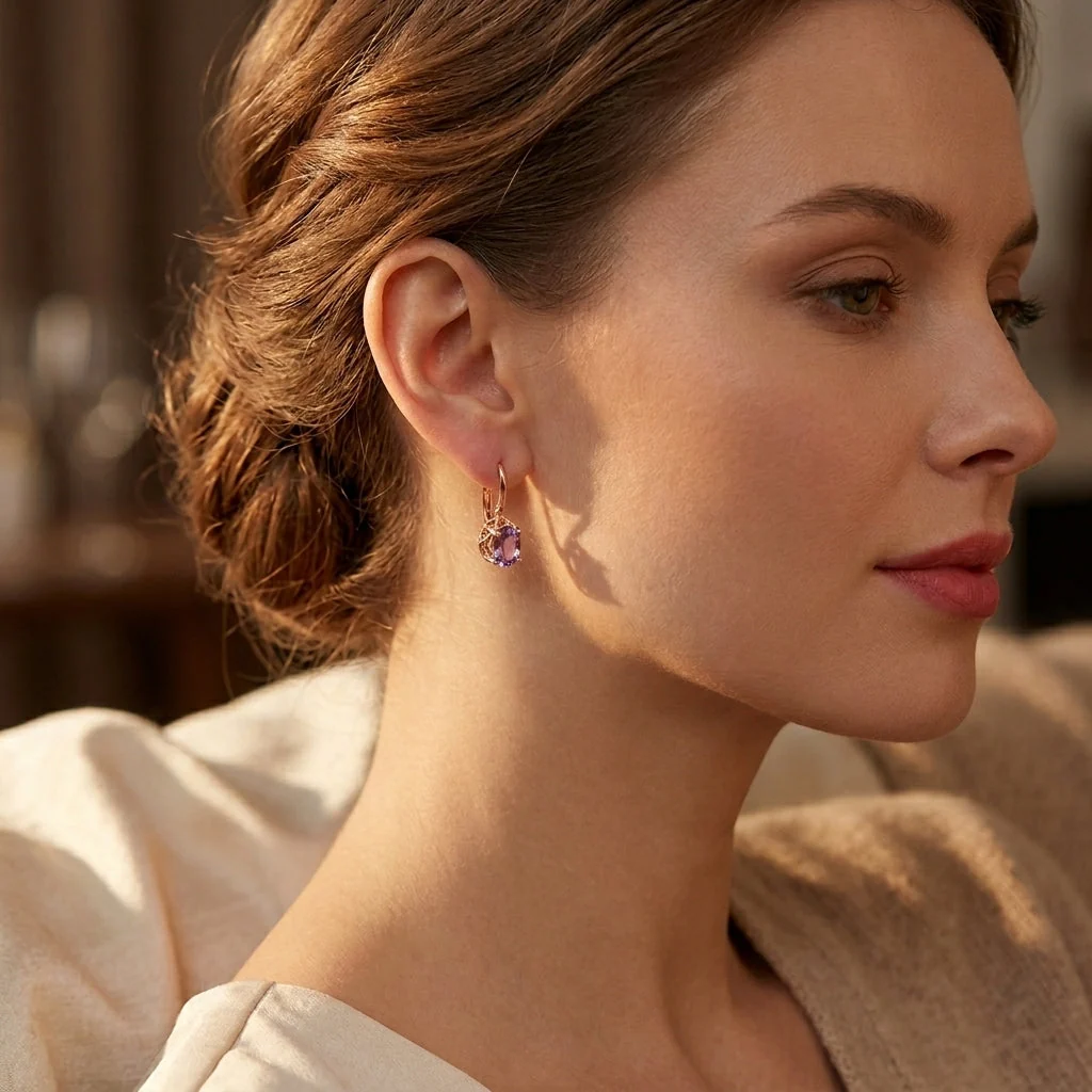 Rose Gold Amethyst Stud Earrings - Image 2