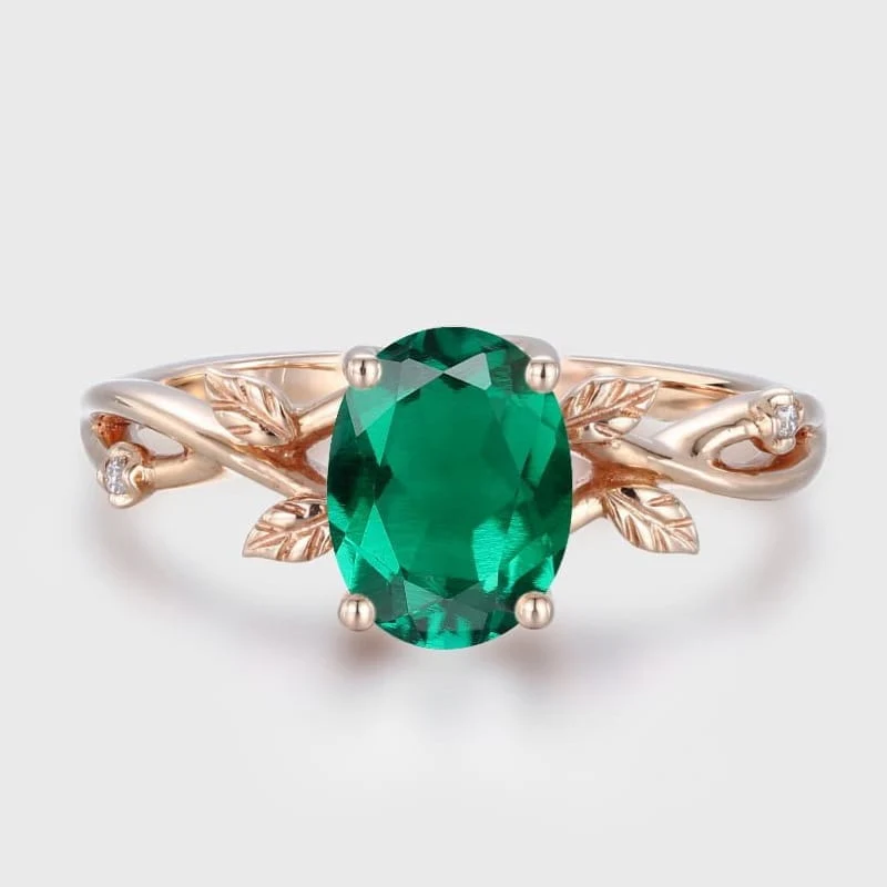ROSE GOLD EMERALD LEAF RING