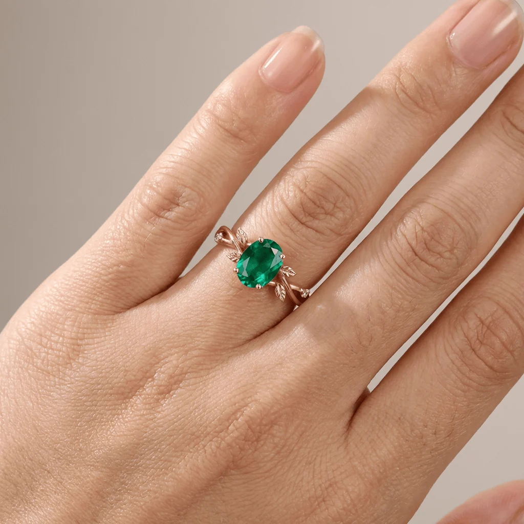 ROSE GOLD EMERALD LEAF RING - Image 2