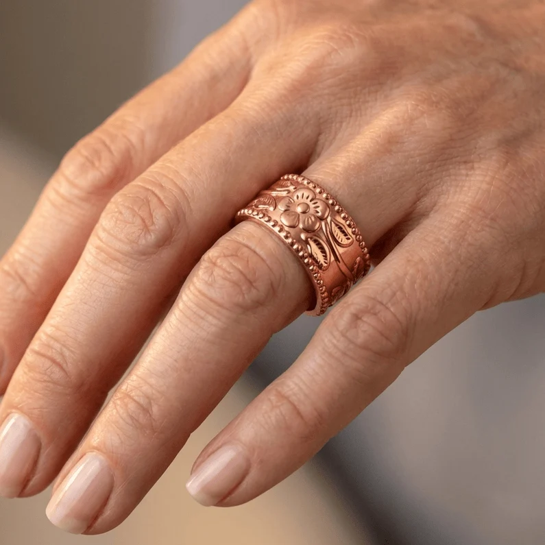 ROSE GOLD ORNATE CARVED CUFF RING - (ADJUSTABLE) - Image 2