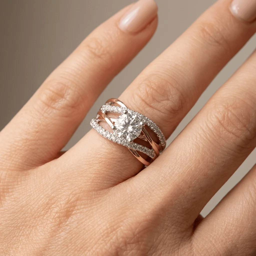 ROSE GOLD ROUND DIAMOND CROSSOVER RING - Image 2