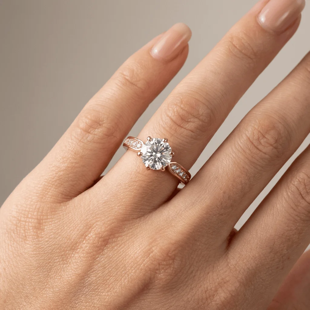 ROSE GOLD ROUND DIAMOND PAVE RING - (ADJUSTABLE) - Image 2