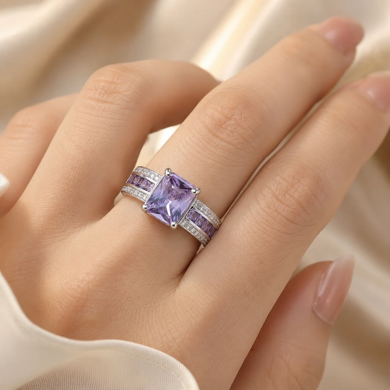 Silver Amethyst Channel Ring - Image 2