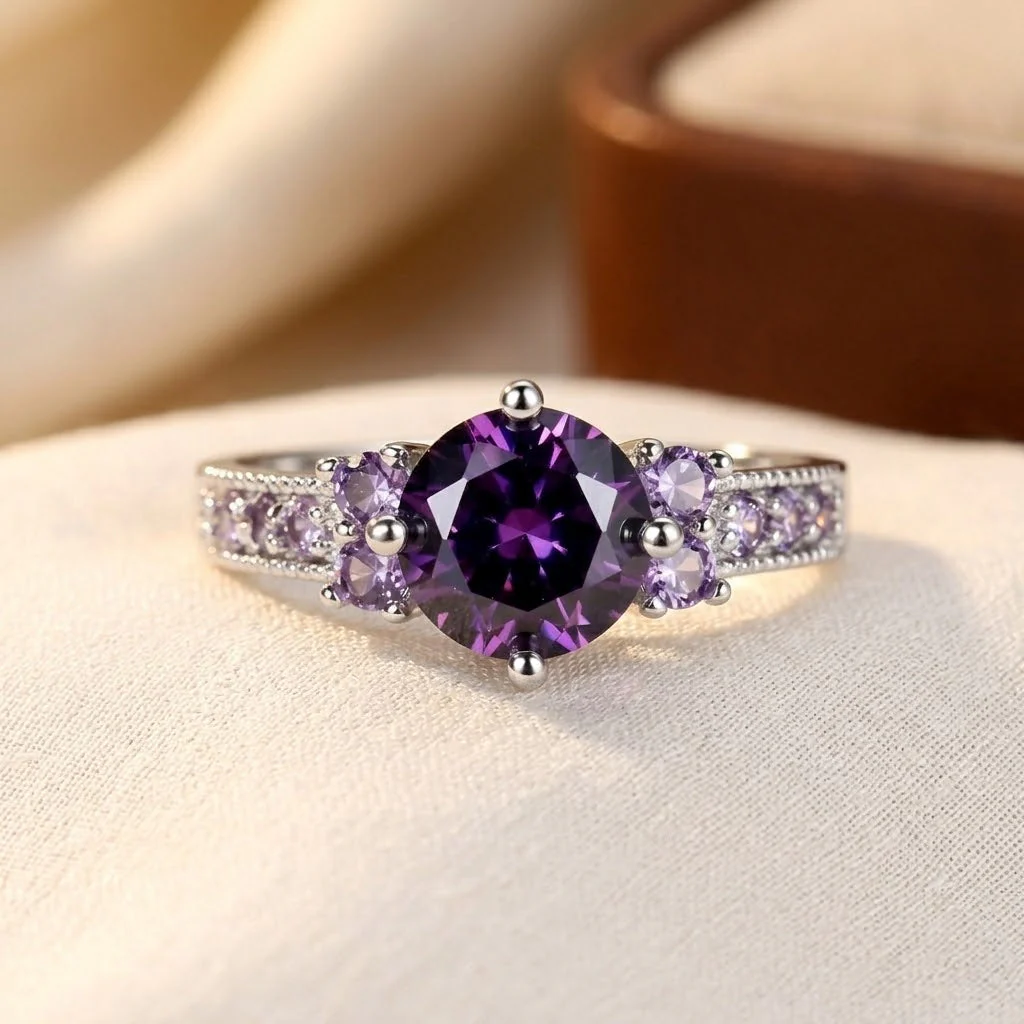 Silver Amethyst Side-Stone Ring