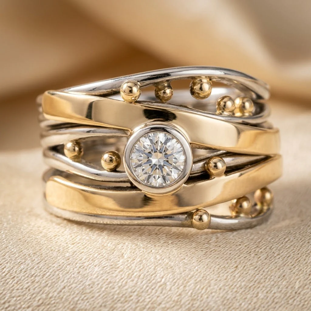 Silver and Gold Bezel Wrap Ring
