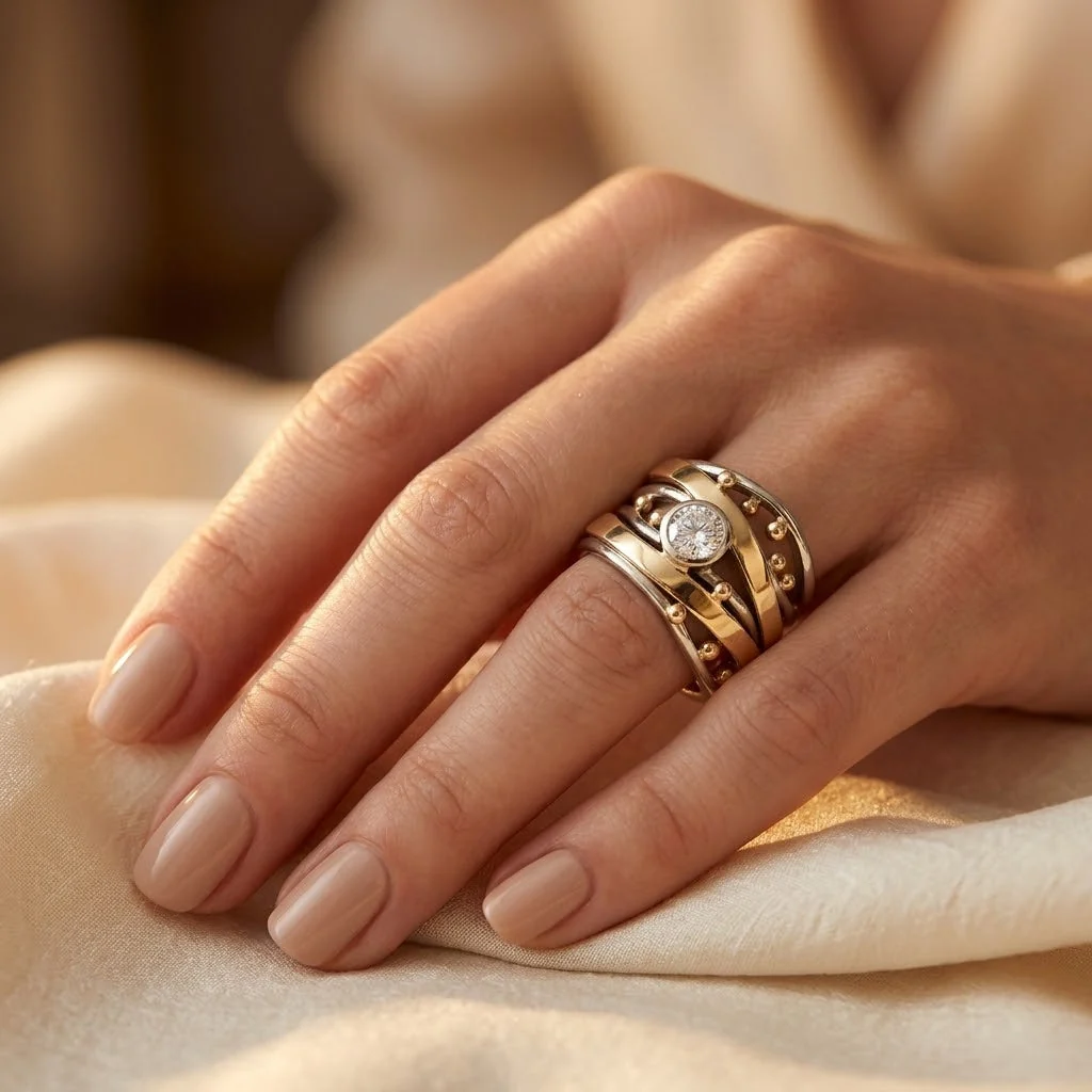 Silver and Gold Bezel Wrap Ring - Image 2