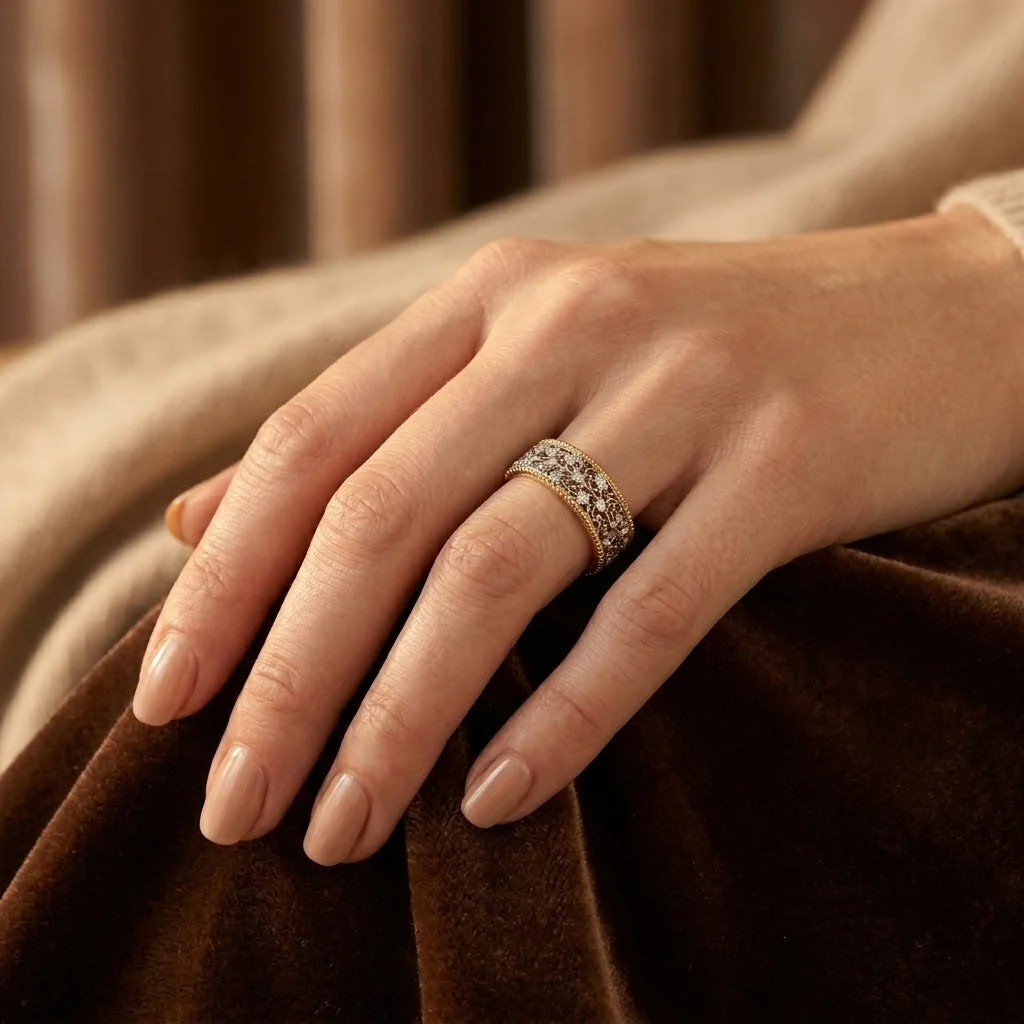Silver and Gold Ornate Band Ring - Image 2