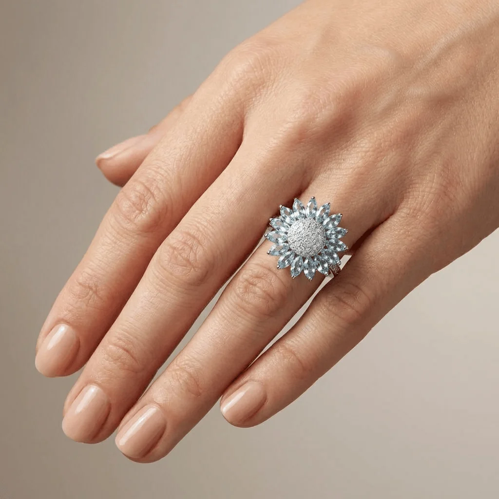 SILVER BLUE TOPAZ FLOWER RING - Image 2
