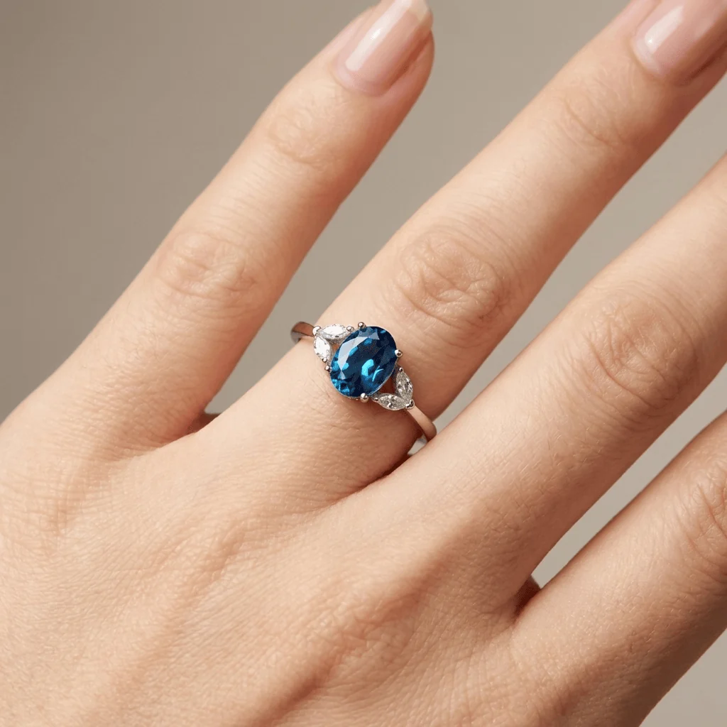 SILVER BLUE TOPAZ OVAL RING - (ADJUSTABLE) - Image 2