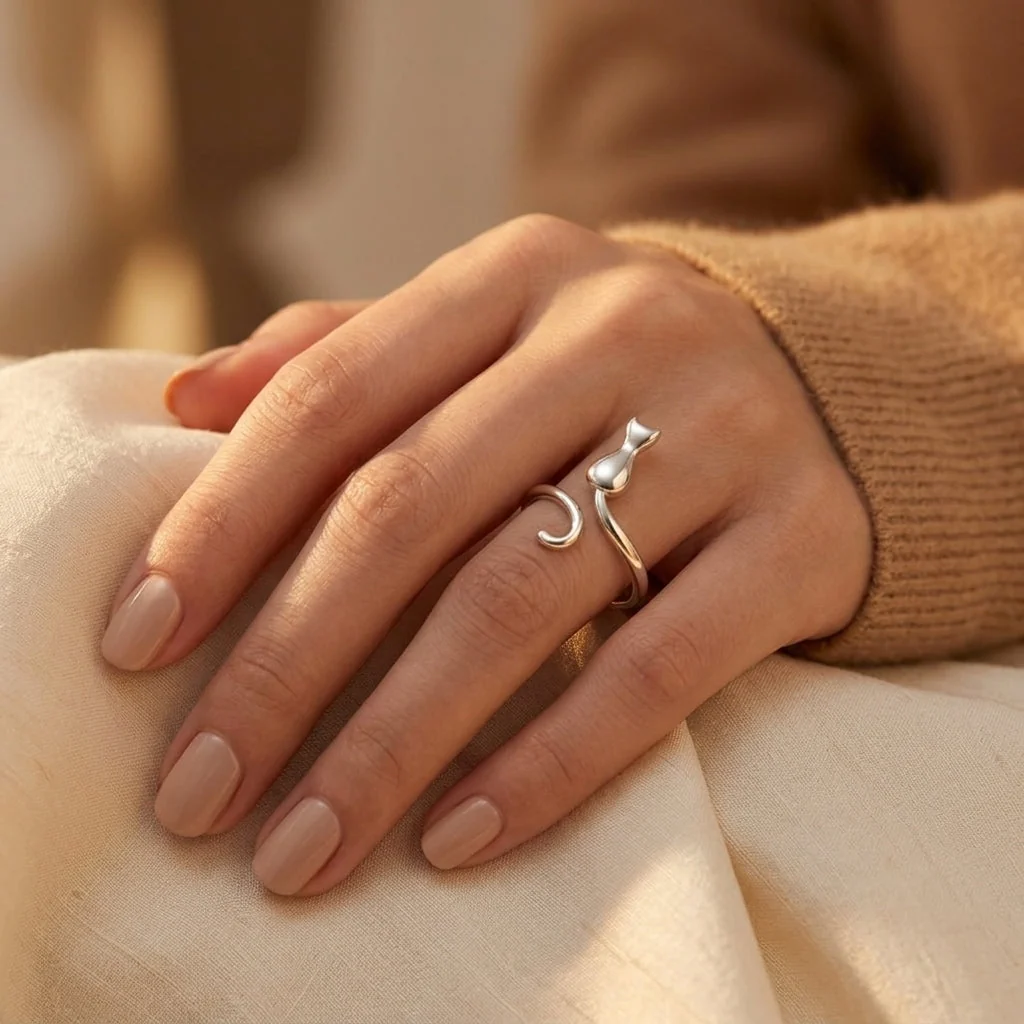 Silver Cat Motif Ring - Image 2