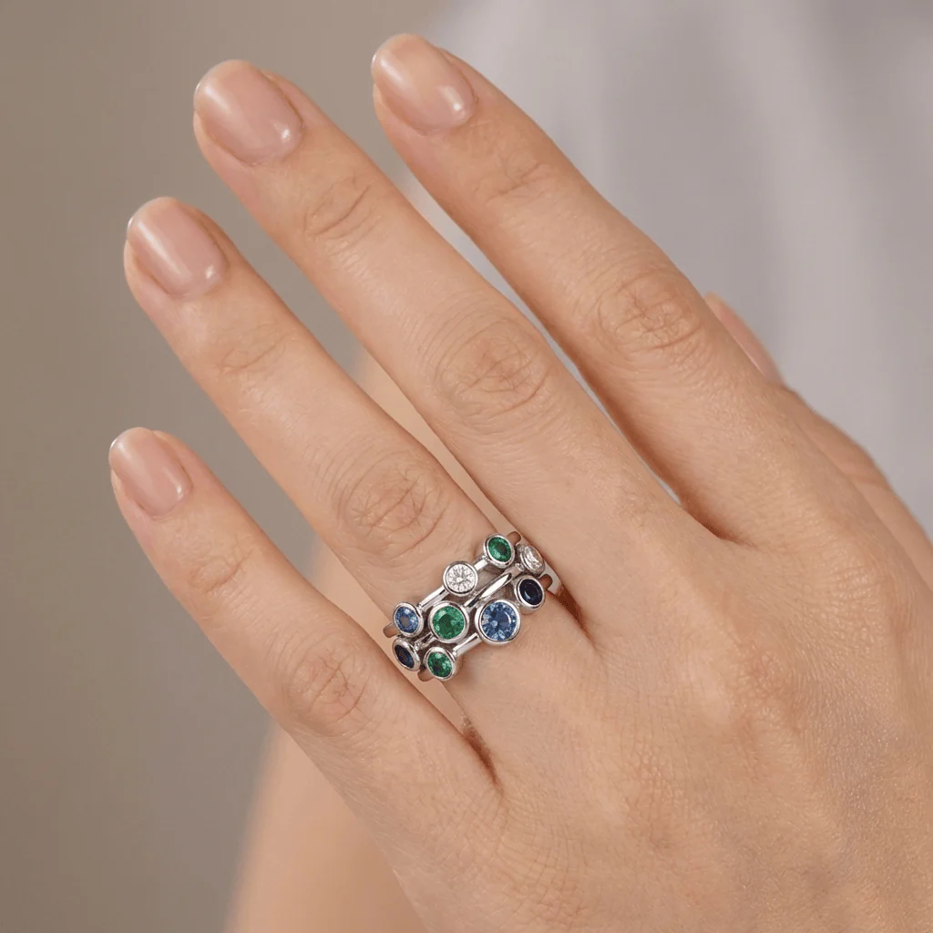 SILVER COLORFUL GEMSTONE RING - Image 2