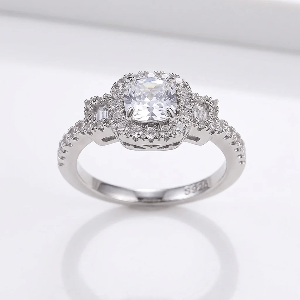 SILVER CUSHION DIAMOND HALO RING