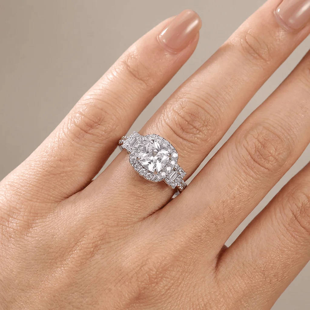 SILVER CUSHION DIAMOND HALO RING - Image 2
