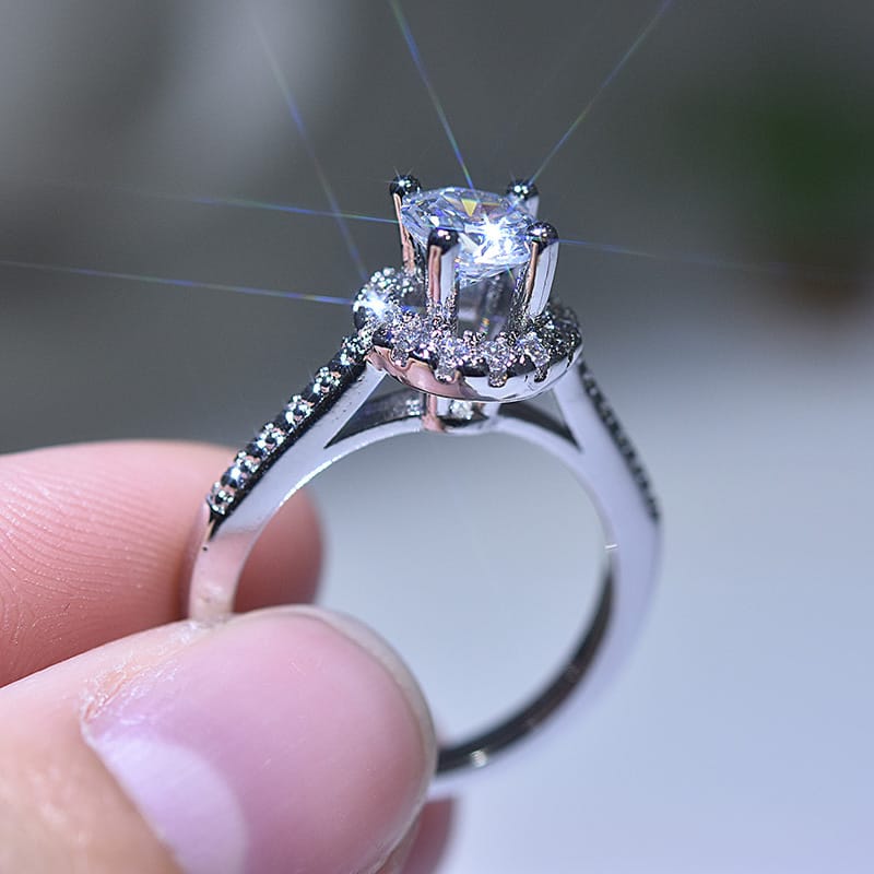 SILVER CUSHION DIAMOND PAVE HALO RING - Image 3