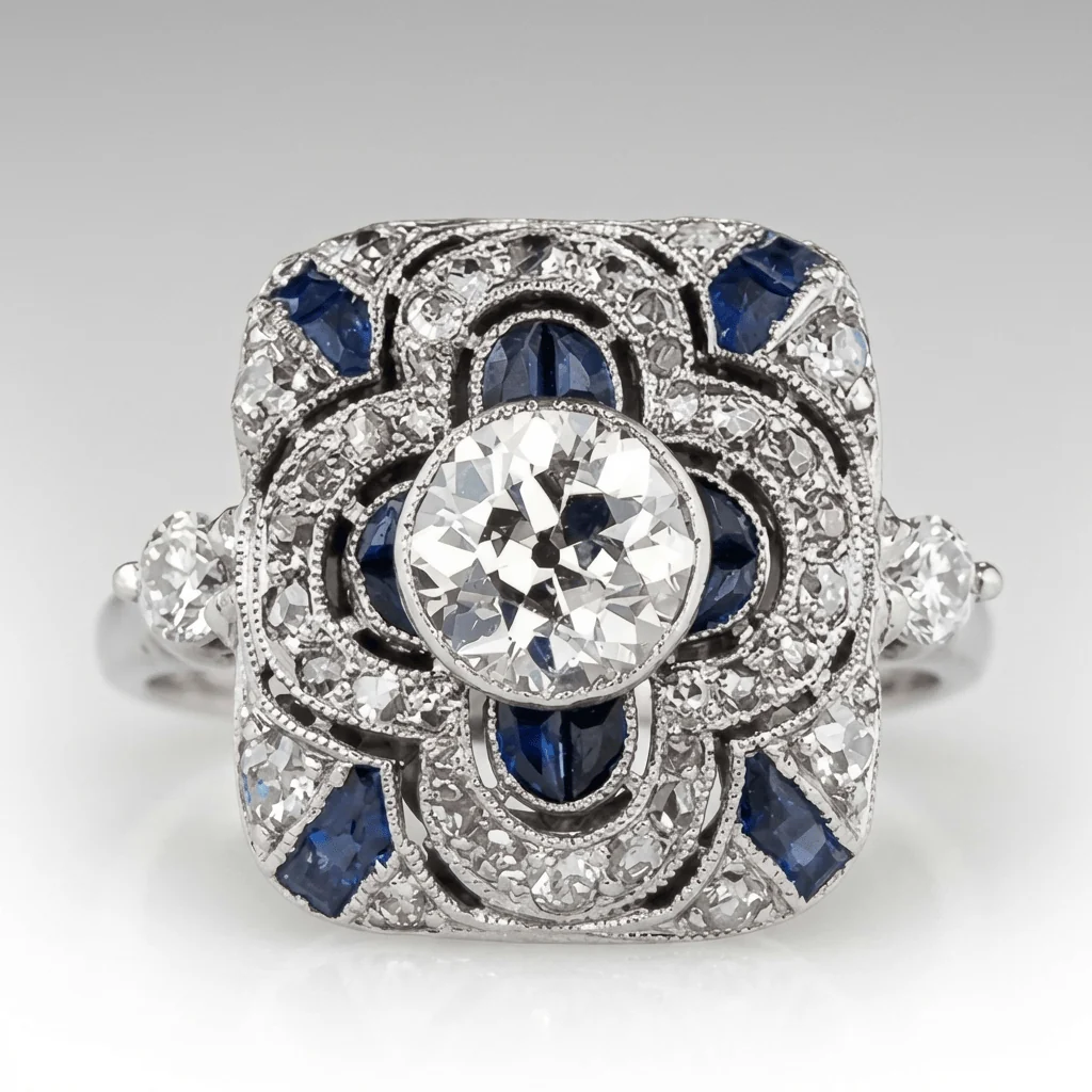 SILVER DIAMOND SAPPHIRE VINTAGE RING