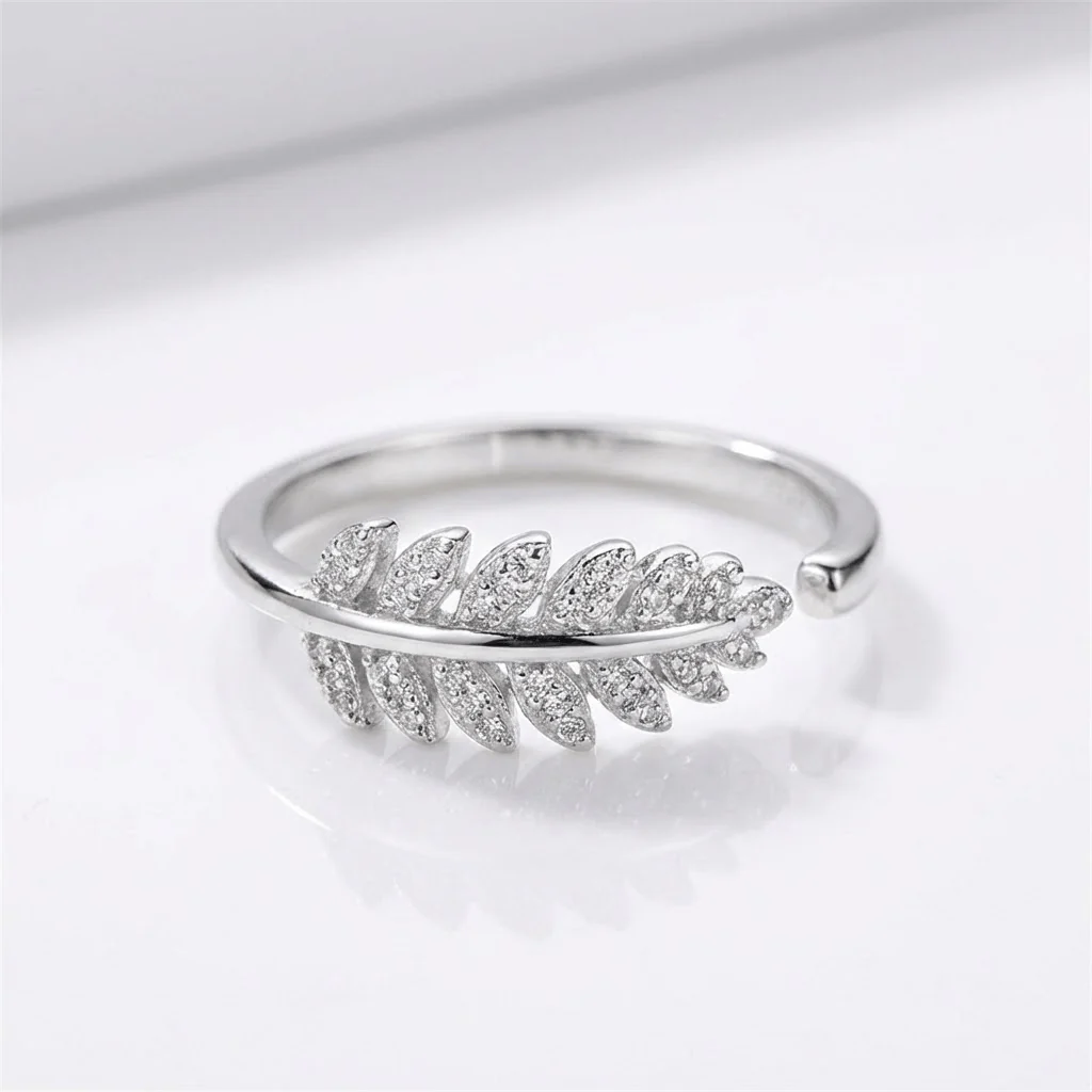 SILVER FEATHER ZIRCONIA RING - (ADJUSTABLE)