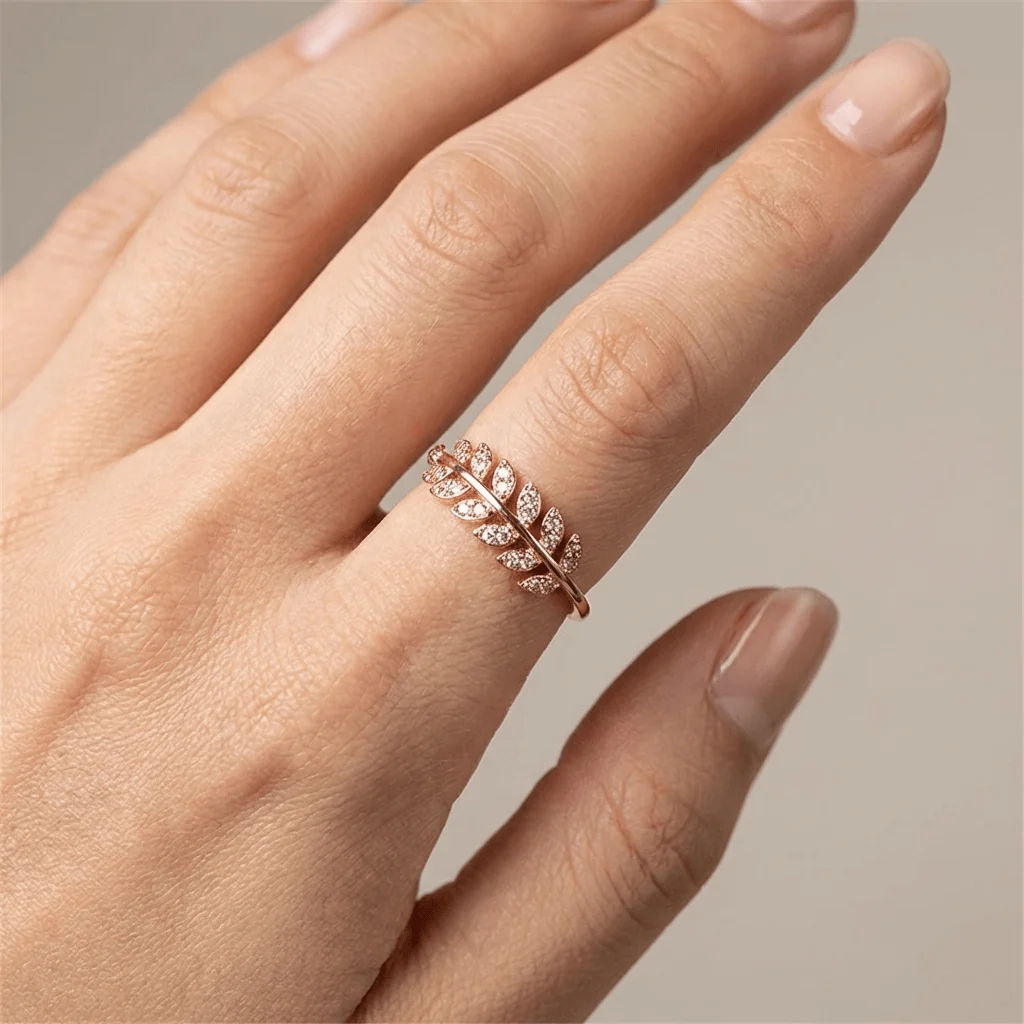 SILVER FEATHER ZIRCONIA RING - (ADJUSTABLE) - Image 6