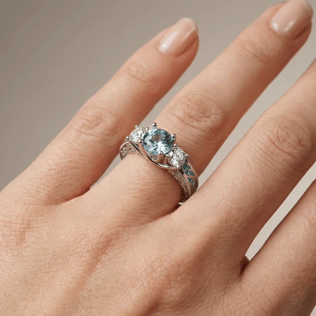 SILVER GEMSTONE OVAL HALO RING - Image 2