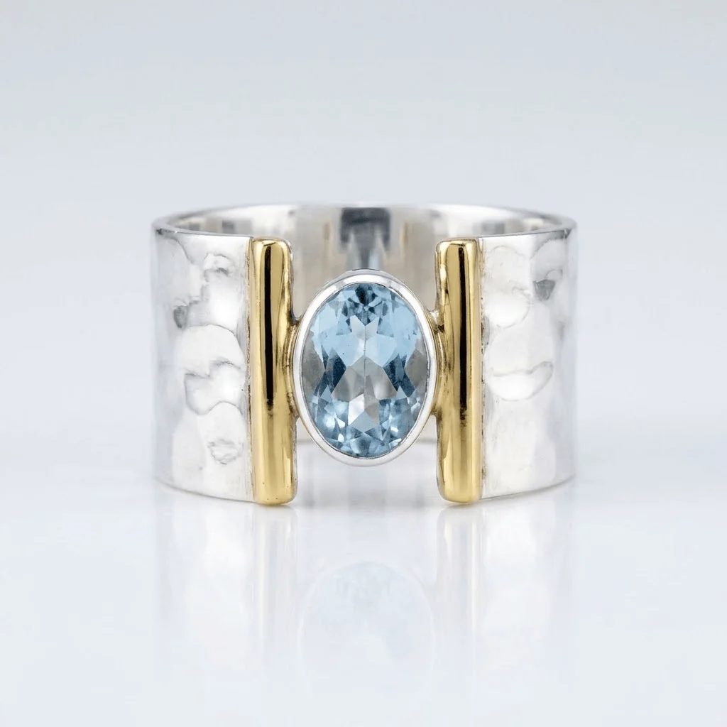 SILVER GOLD TOPAZ MODERN RING