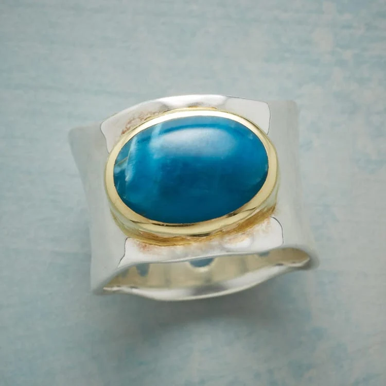 SILVER GOLD TURQUOISE MODERN RING - Image 3