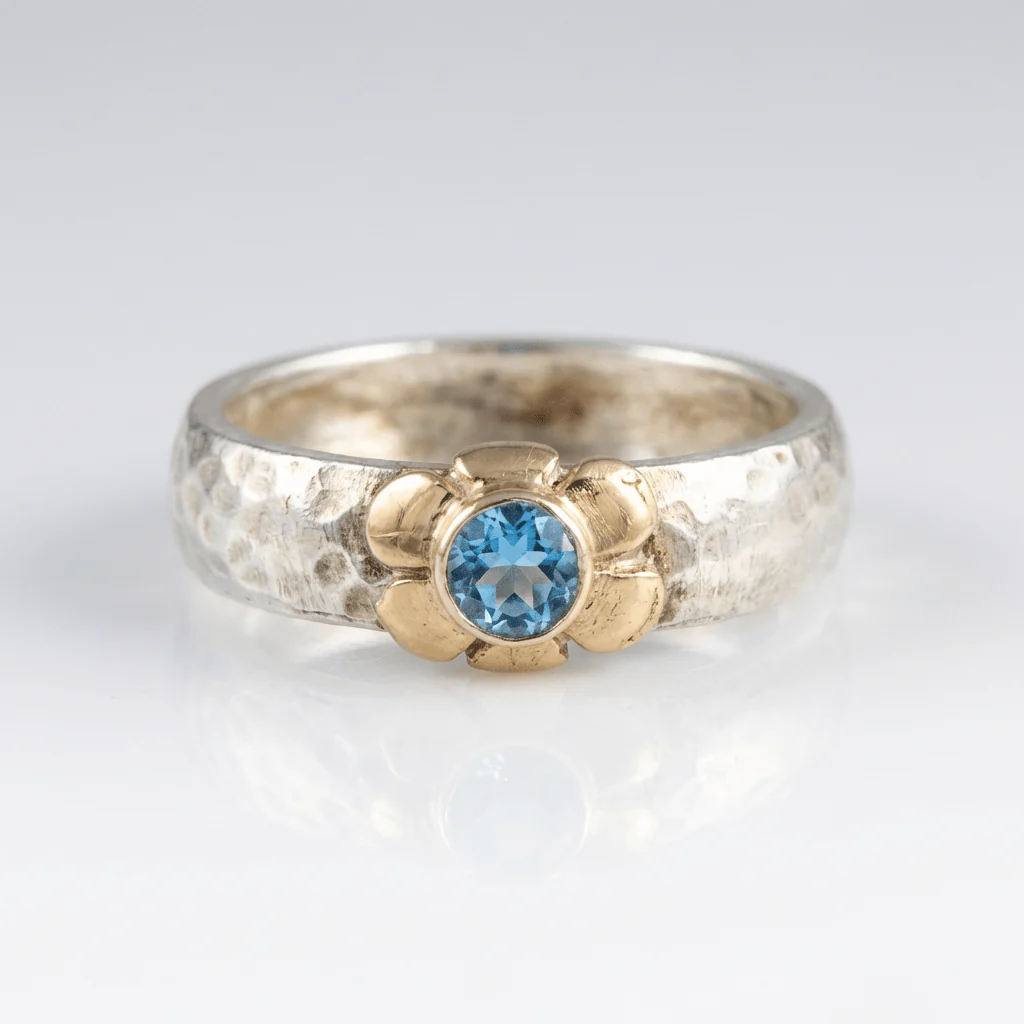 HANDMADE SILVER TWO TONE BLUE TOPAZ RING