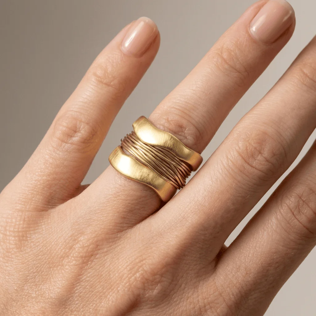 HANDMADE SILVER GOLD WIRE WRAP RING - Image 4