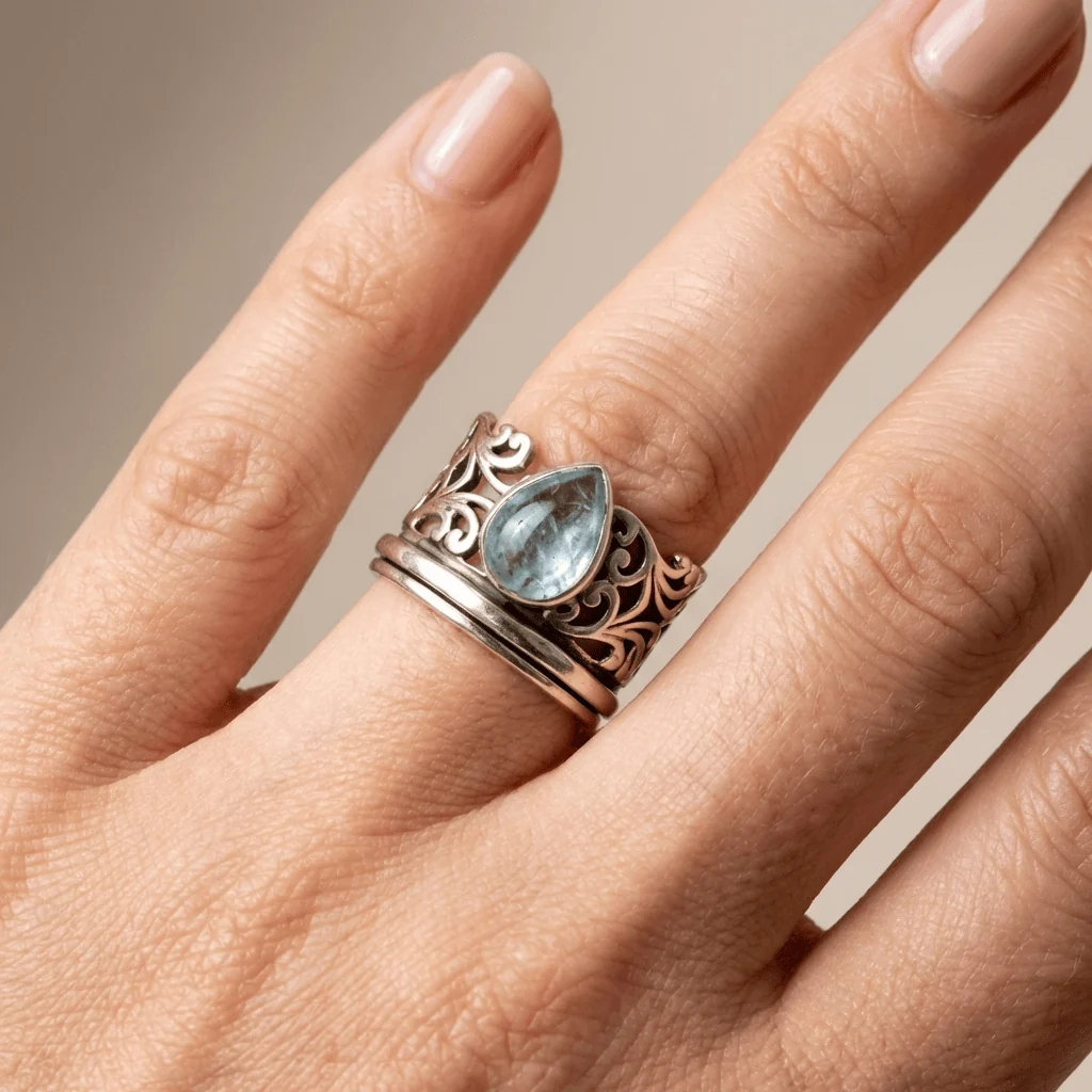 SILVER LABRADORITE VINTAGE RING - Image 2
