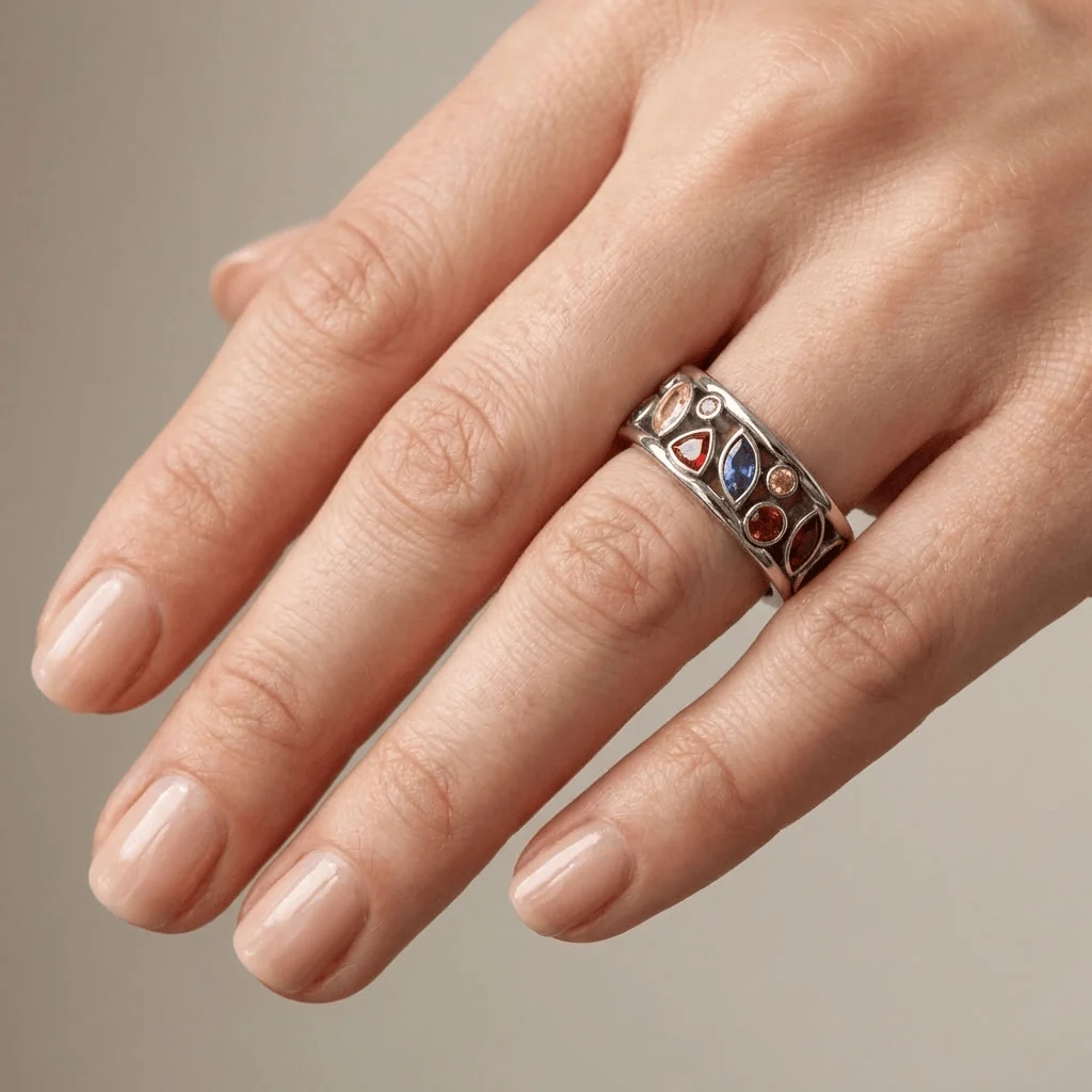 SILVER MULTI STONE RAINBOW RING - Image 2