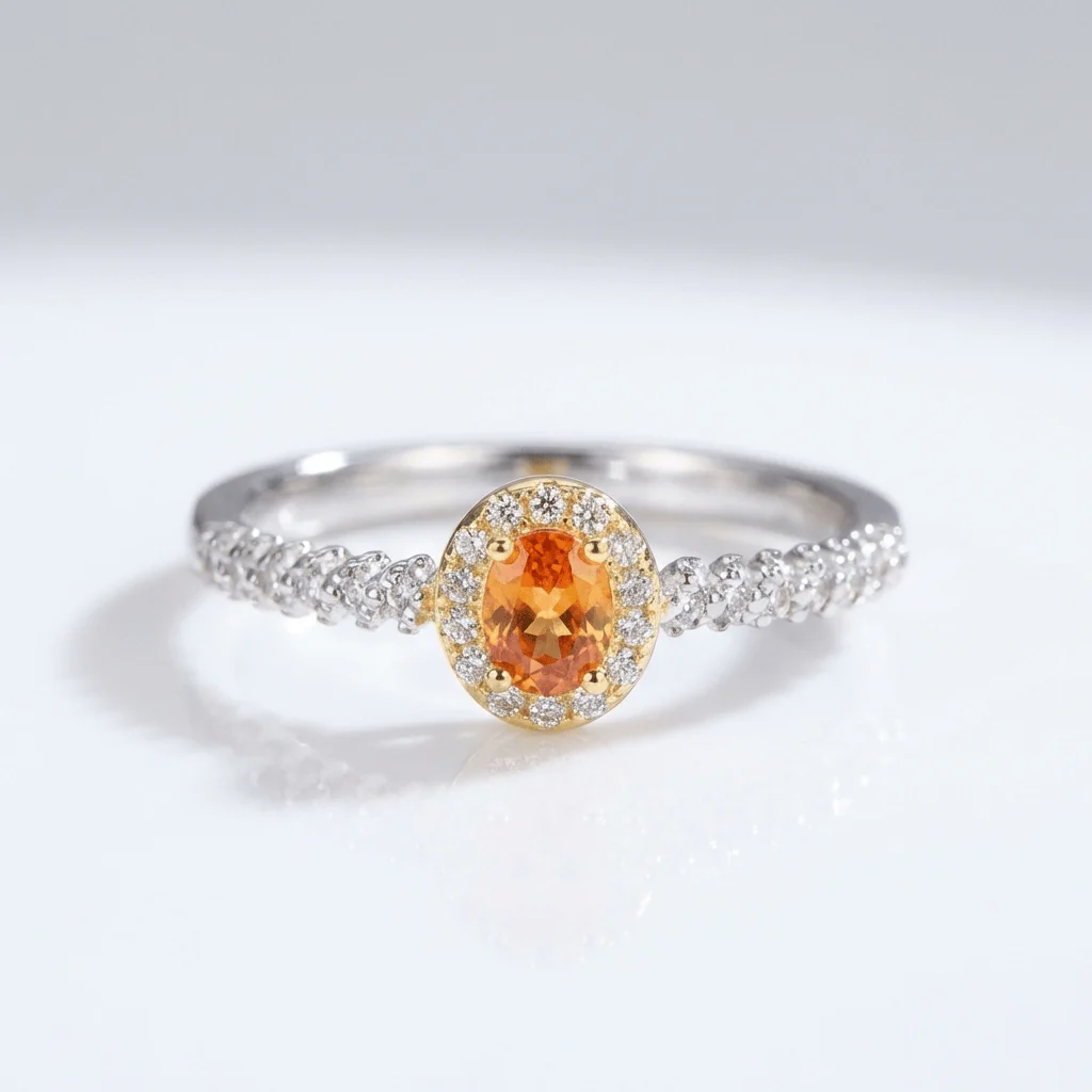 SILVER ORANGE TOPAZ HALO RING - (ADJUSTABLE)
