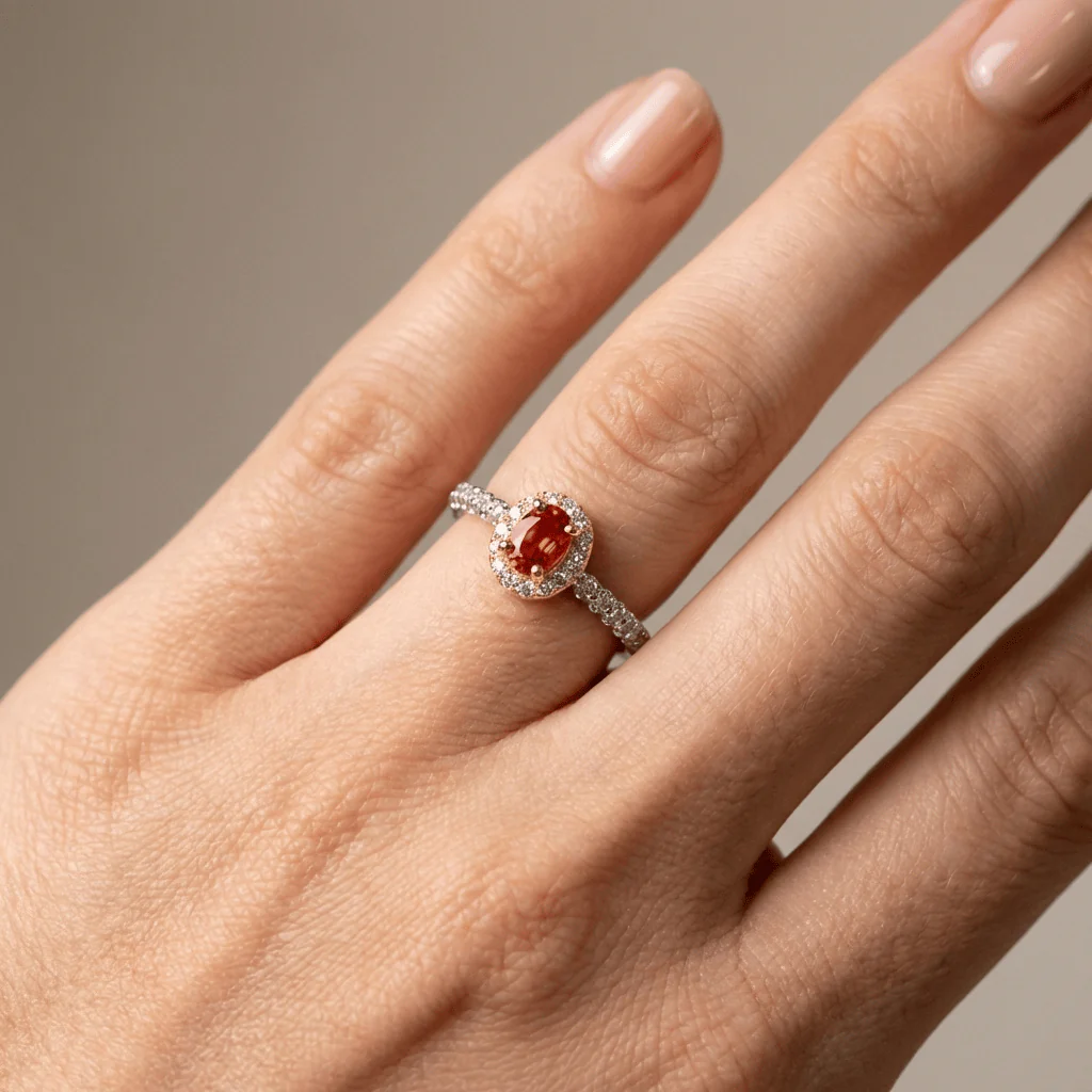 SILVER ORANGE TOPAZ HALO RING - (ADJUSTABLE) - Image 2
