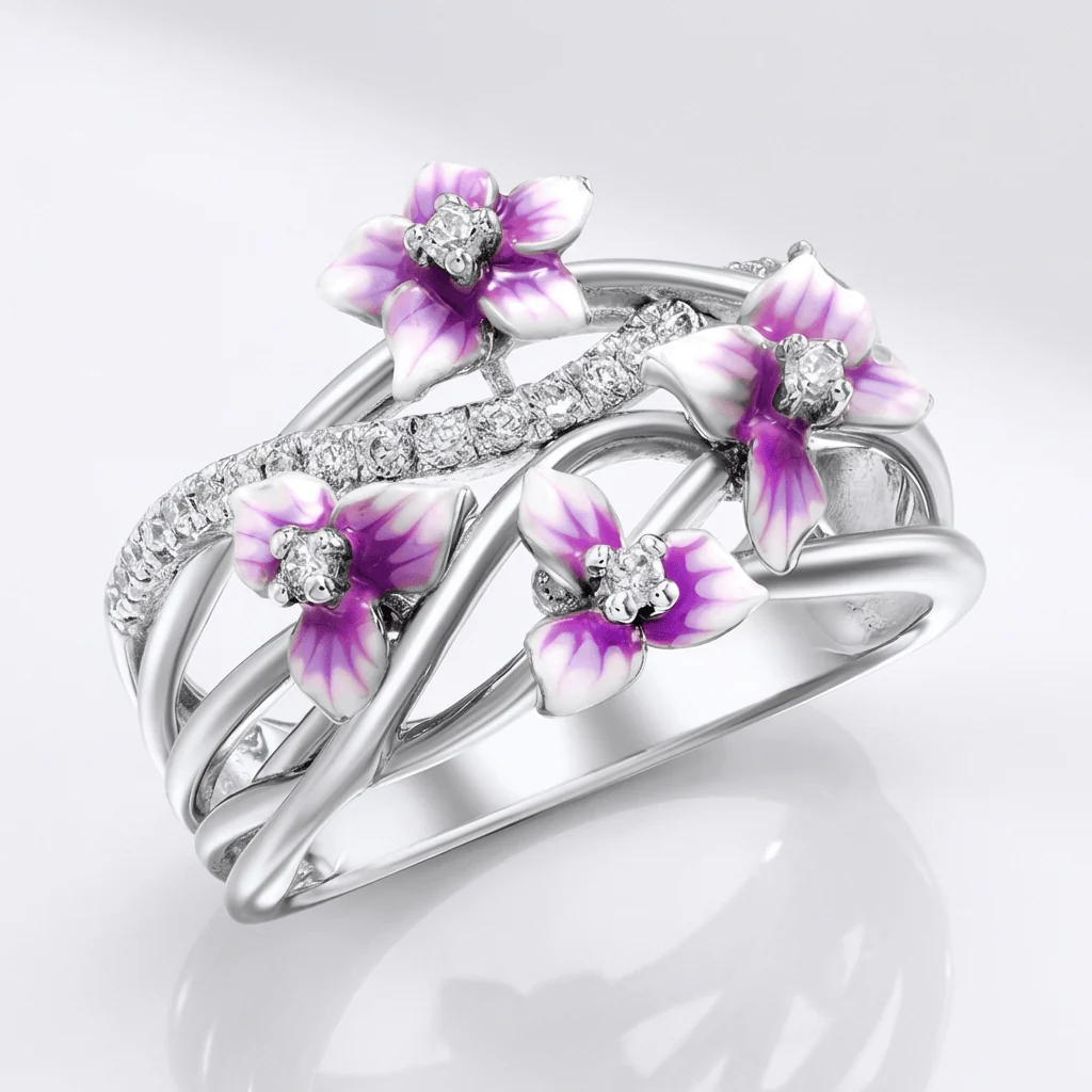 SILVER PURPLE BLOSSOM GARDEN RING