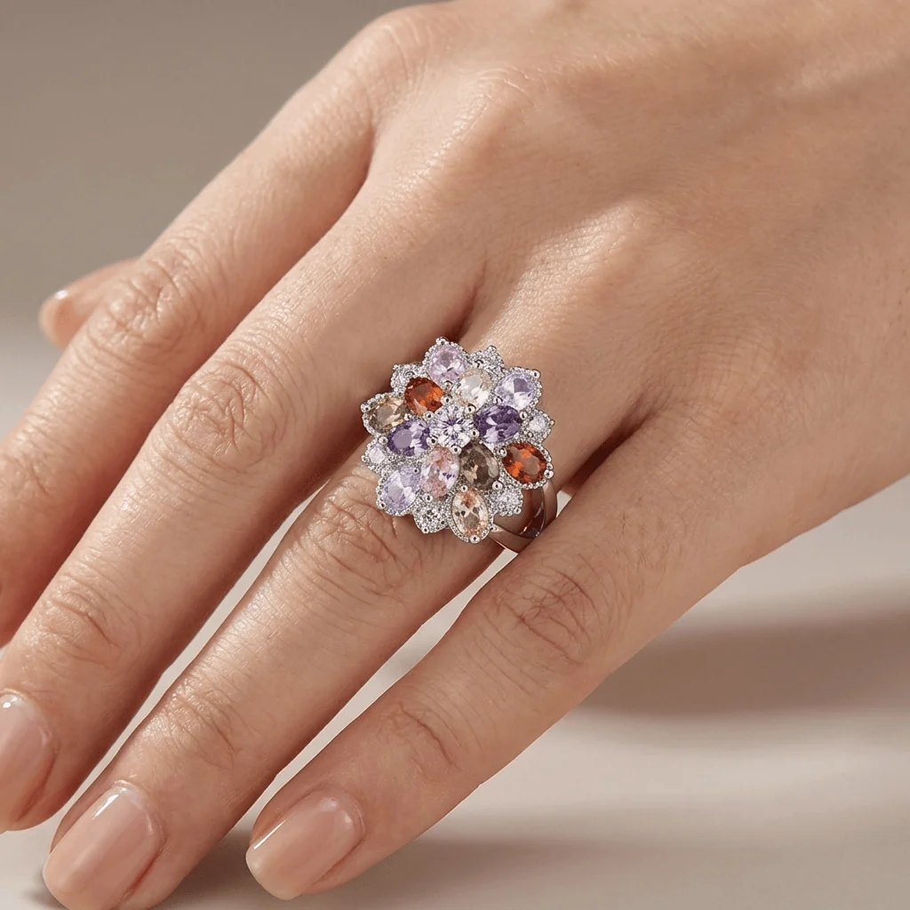 SILVER RAINBOW GEMSTONE BURST RING - Image 2