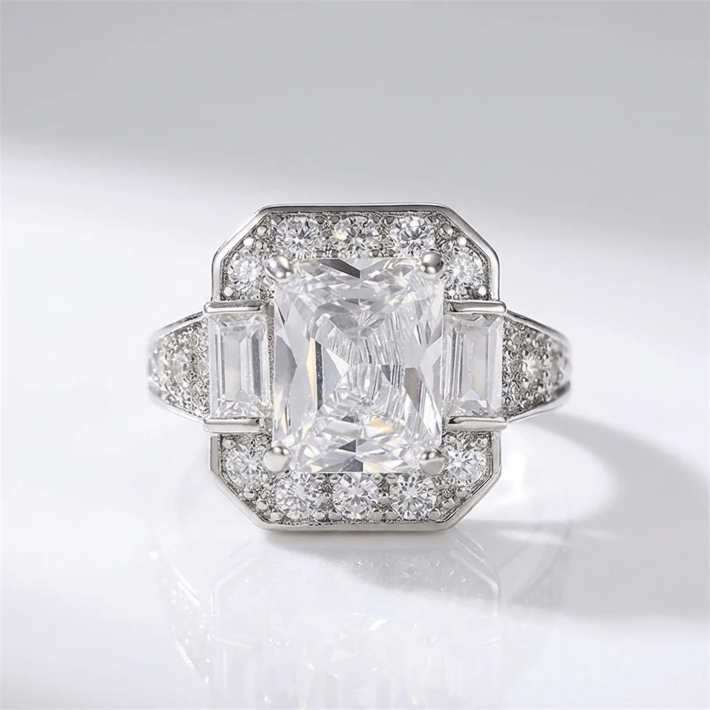 SILVER RECTANGULAR ZIRCONIA RING