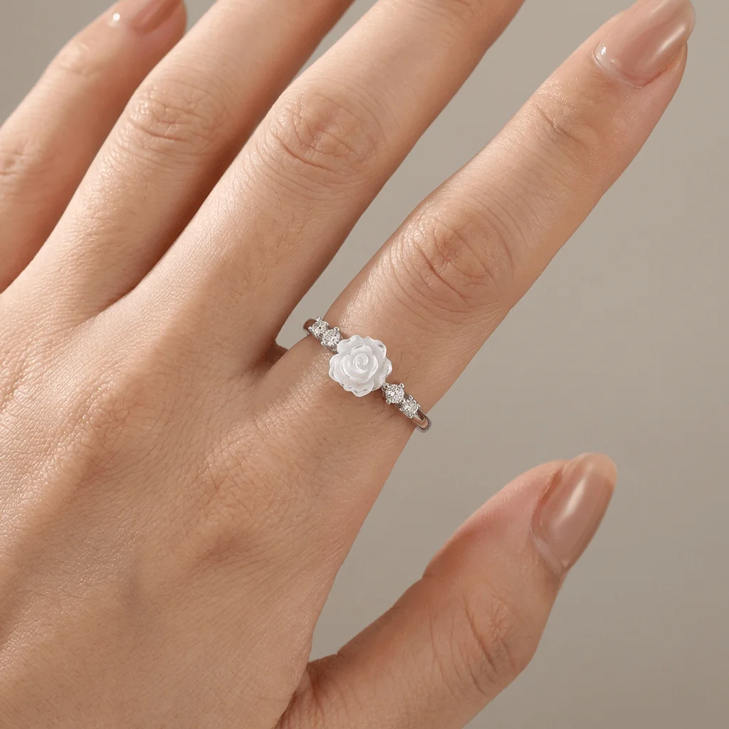SILVER ROSE DIAMOND RING - (ADJUSTABLE) - Image 2