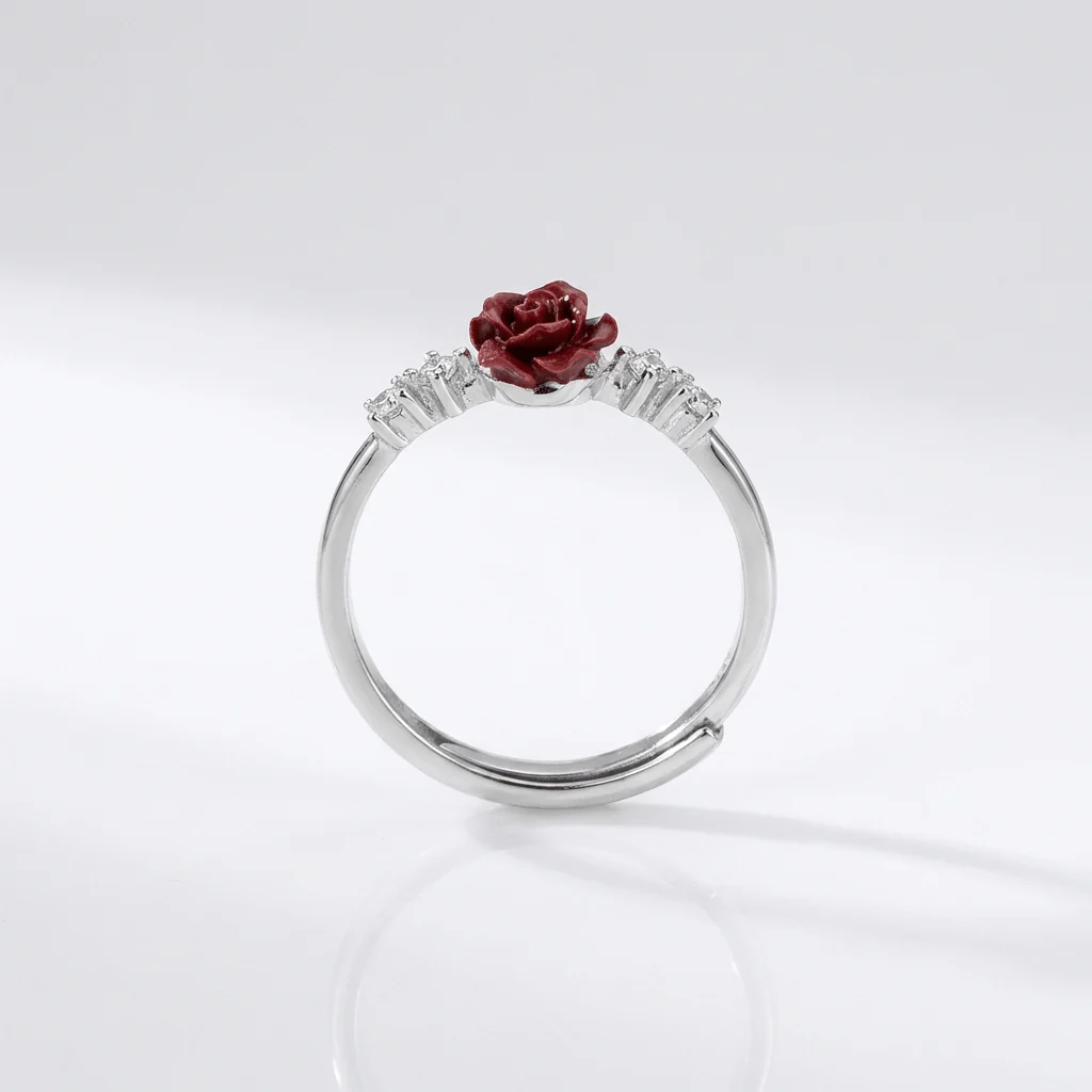 SILVER ROSE DIAMOND RING - (ADJUSTABLE) - Image 3