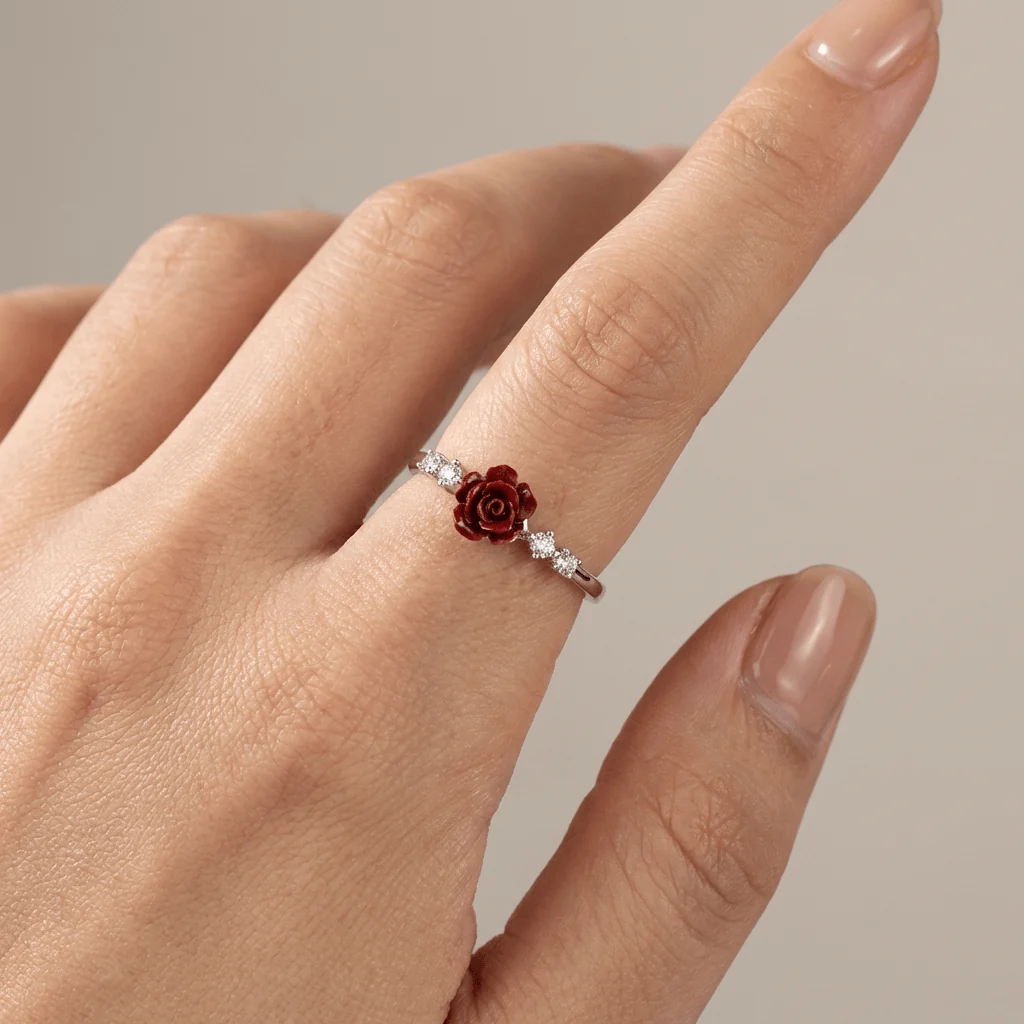 SILVER ROSE DIAMOND RING - (ADJUSTABLE) - Image 4