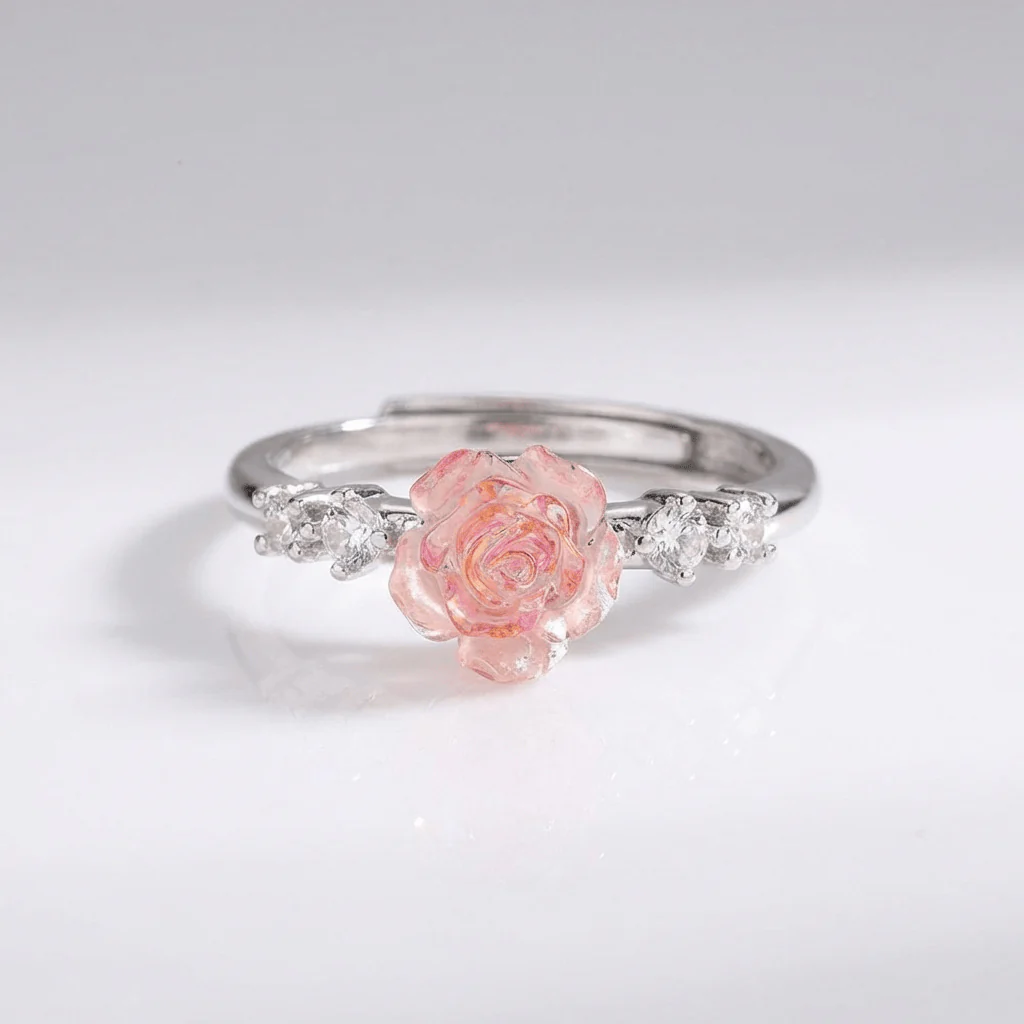 SILVER ROSE DIAMOND RING - (ADJUSTABLE) - Image 5