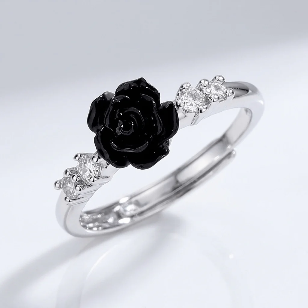 SILVER ROSE DIAMOND RING - (ADJUSTABLE) - Image 7