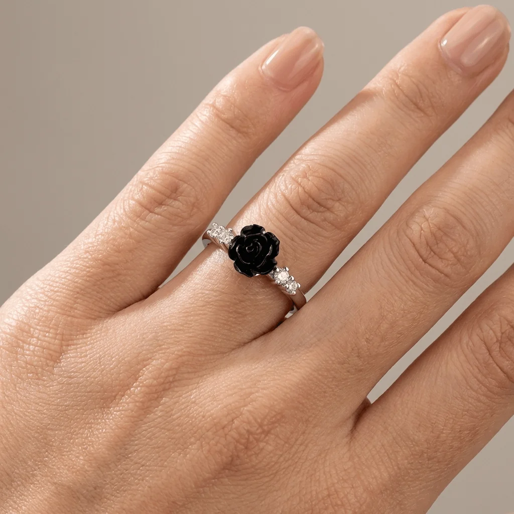 SILVER ROSE DIAMOND RING - (ADJUSTABLE) - Image 8
