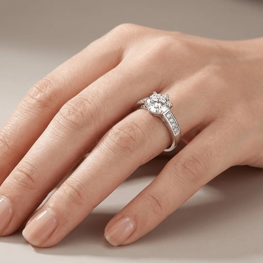 SILVER ROUND DIAMOND CLASSIC RING - Image 2